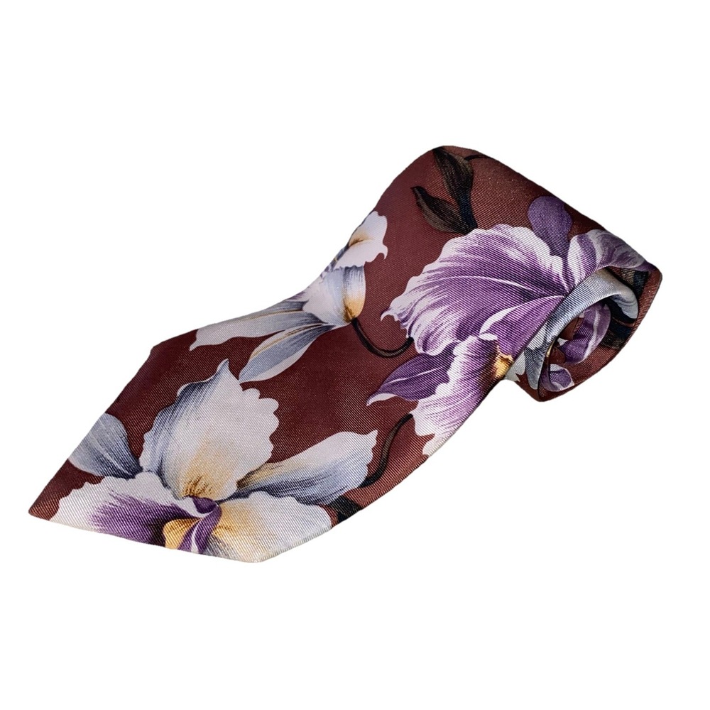 Harve Bernard‎ Men's Maroon/Purple/White Floral Tie 100% Silk Necktie 56"x3.75"